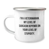 Funny Veterinarian Gifts, I'm A Veterinarian. My Level Of Sarcasm Depends On Your Level Of Stupidity., Birthday Unique Gifts from Family to Veterinarian Friends - Camping Mug - Image 1
